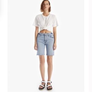 MOTHER The Trickster Denim Shorts High Waisted Raw Hem Light Wash Blue Size 27